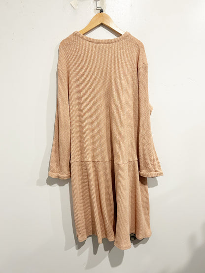 Free People Beach Blossom Button Up Tan Ribbed LS Dress - Medium