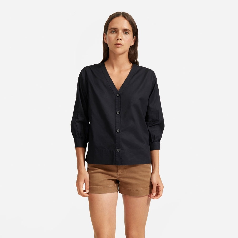 Everlane The Silky Cotton Lantern Top in Black - 6