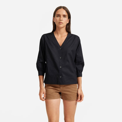 Everlane The Silky Cotton Lantern Top in Black - 6