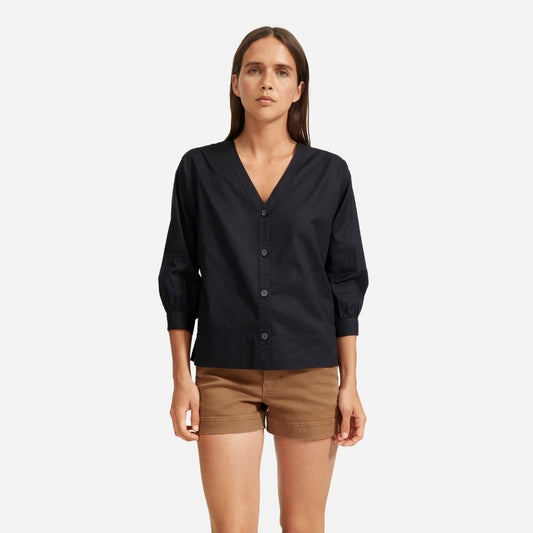 Everlane The Silky Cotton Lantern Top in Black - 6