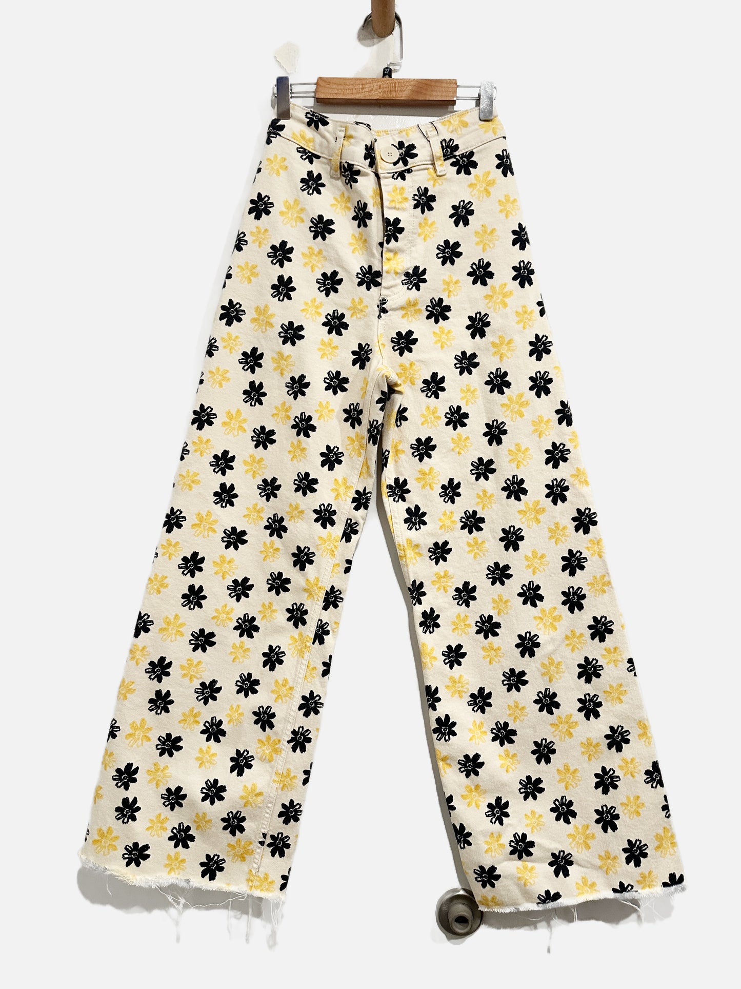 Zara Yellow and Black Floral Wide Leg Pants - 4