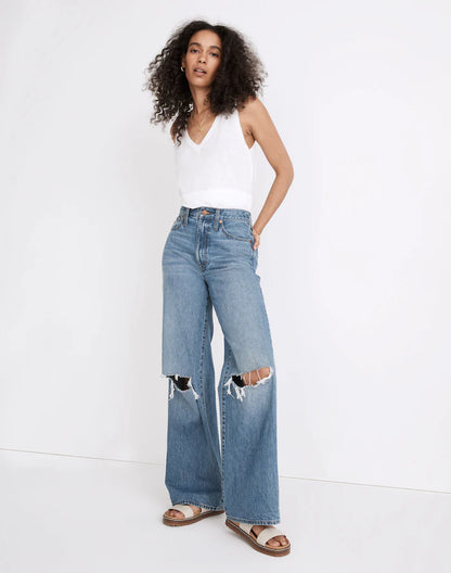Madewell Superwide-Leg Jeans in Amcliffe Wash: Knee-Rip Edition - 29