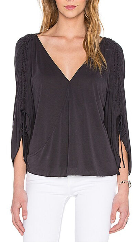 Free People Gray Cinched Sleeve Top - XS