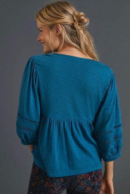 Anthropologie Kaye Pintucked Babydoll Top in Blue - Medium