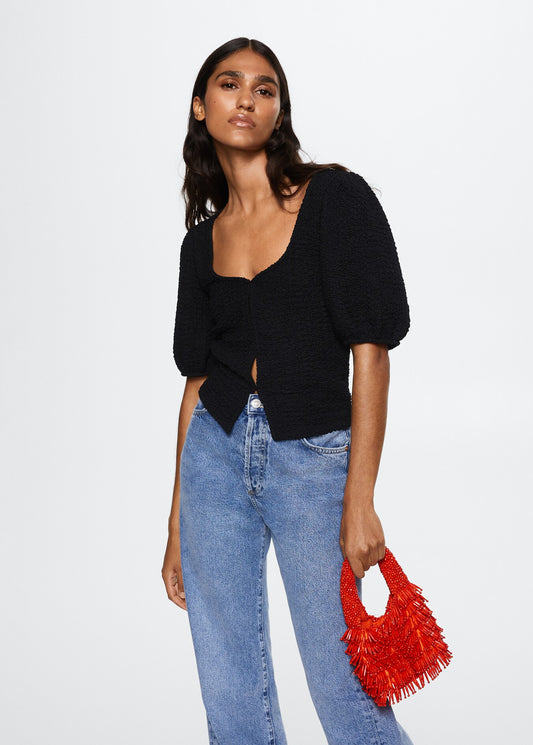 MNG Black Textured SS Blouse - XL