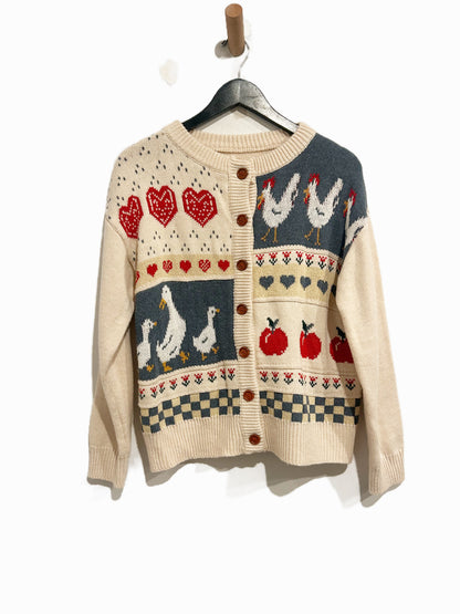 Cream Apple Picking Chicken Cardigan - OS