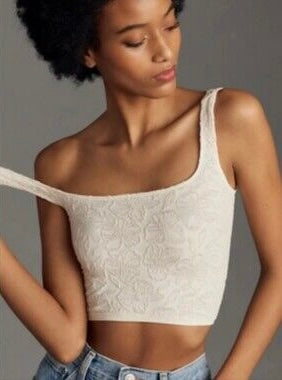 Anthropologie Hannah Seamless Textured Floral Tank in White - S/M