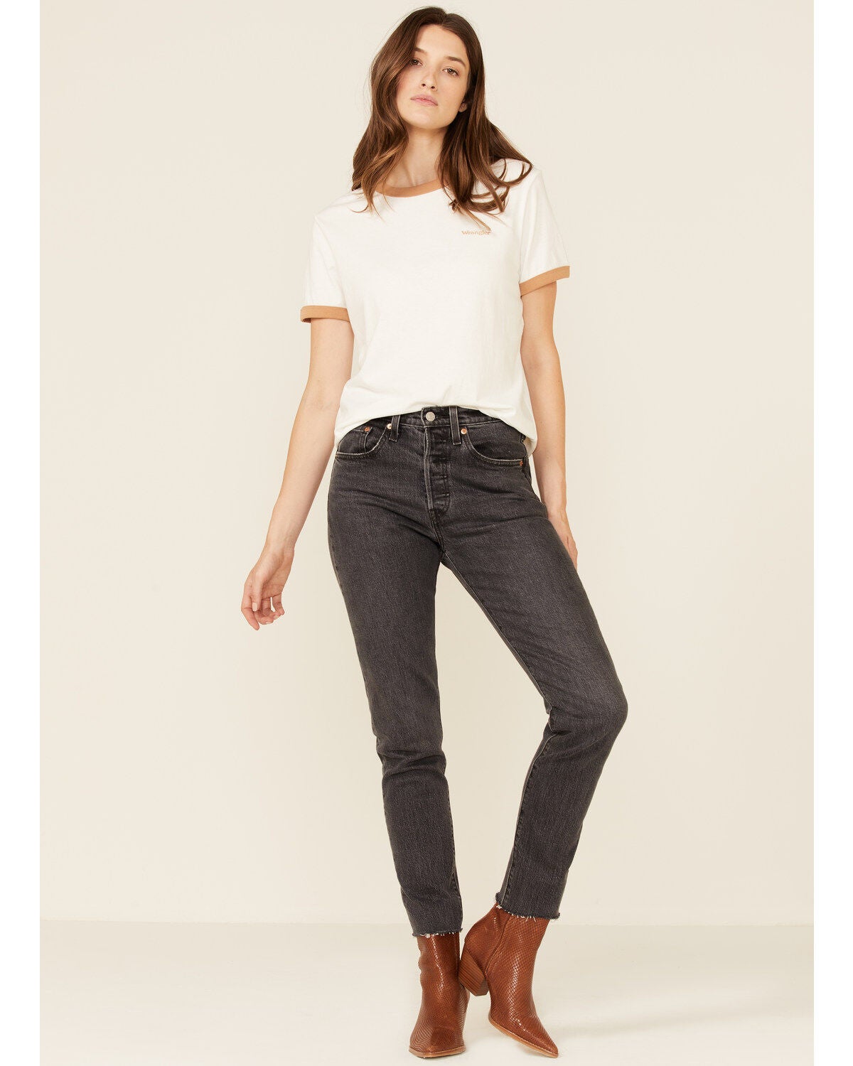 Wrangler White Ringer Tee - Medium