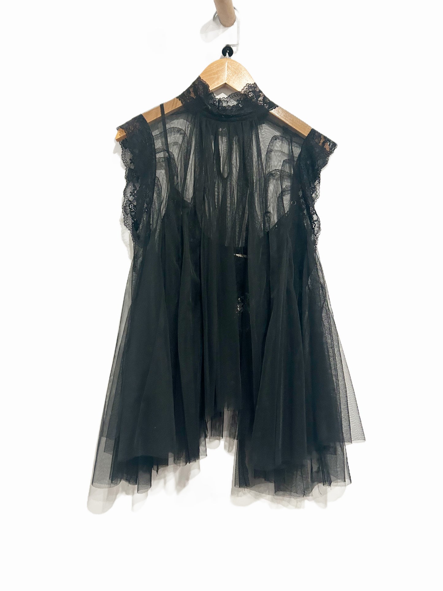 Millibon Black Tulle and Lace Top - Small