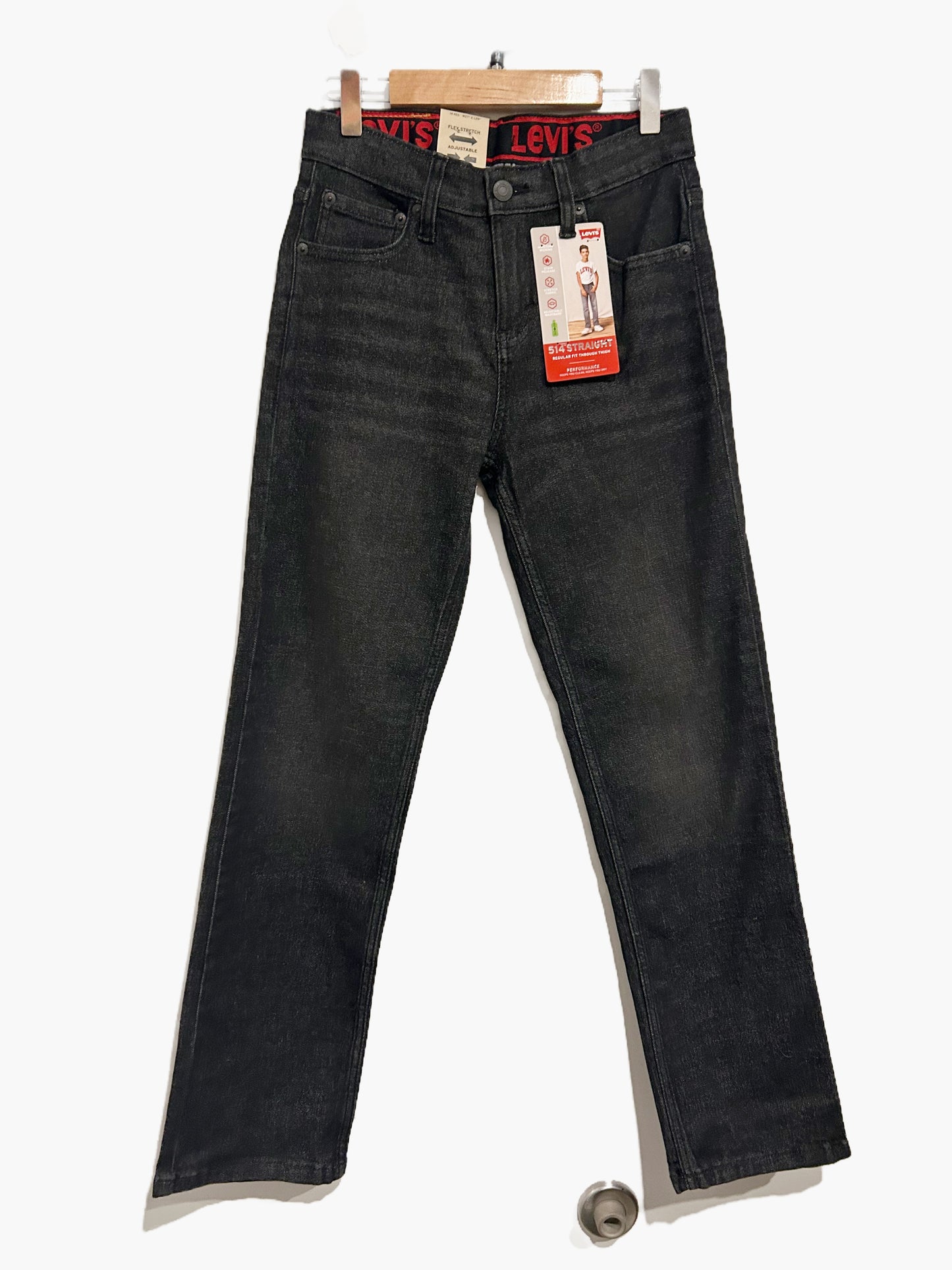 NWT Levi's 514 Straight Adjustable Black Denim - 14 Reg