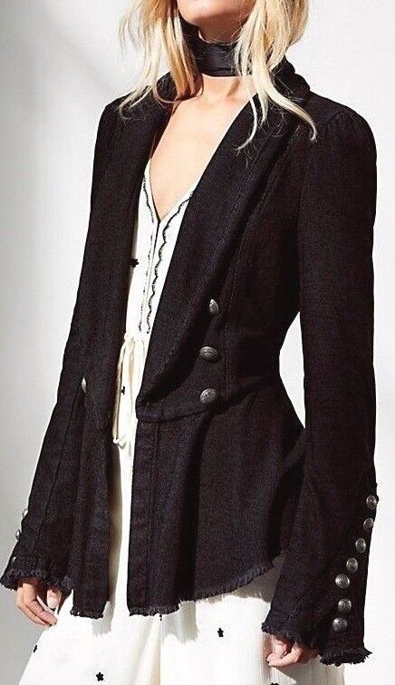 Free People Throwback Black Corduroy Military Jacket - Medium