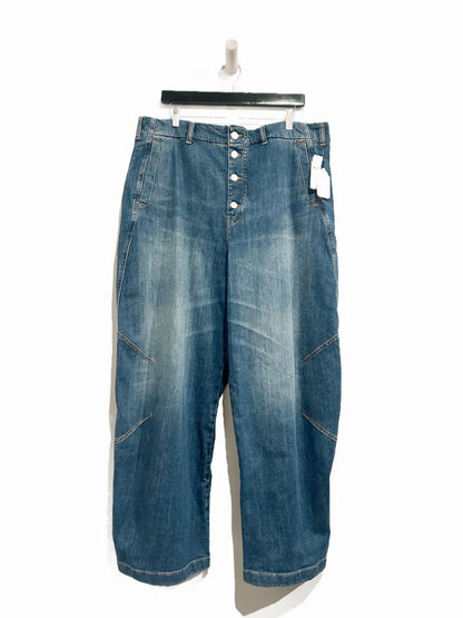 Anthropologie Pilcro The Arin Mid-Rise Button-Front Barrel Pant in Plover Wash - 34T