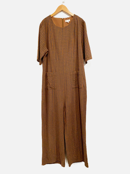 Roolee Mom Nursing Brown and Blue Gingham Jumpsuit - Large