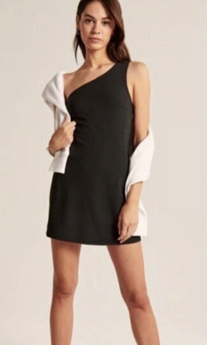 Abercrombie & Fitch The Traveler One Shoulder Athletic Mini Skort Dress in Black - Large