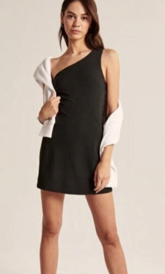 Abercrombie & Fitch The Traveler One Shoulder Athletic Mini Skort Dress in Black - Large