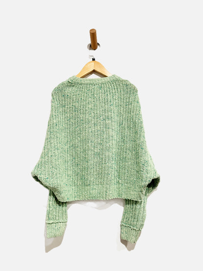 Free People On Your Side Green Marled Cable Knit Crop Sweater - XS