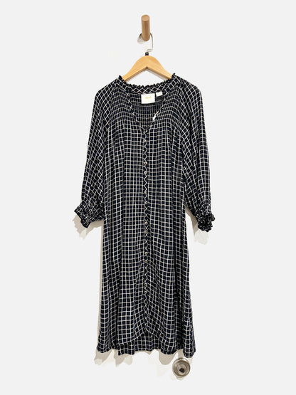 Anthropologie Maeve Navy and White Plaid Shirt Dress - XS