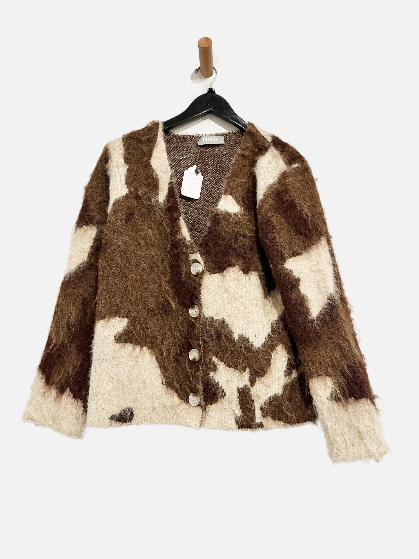 Blueb. Brown Cow Print Cardigan - Small