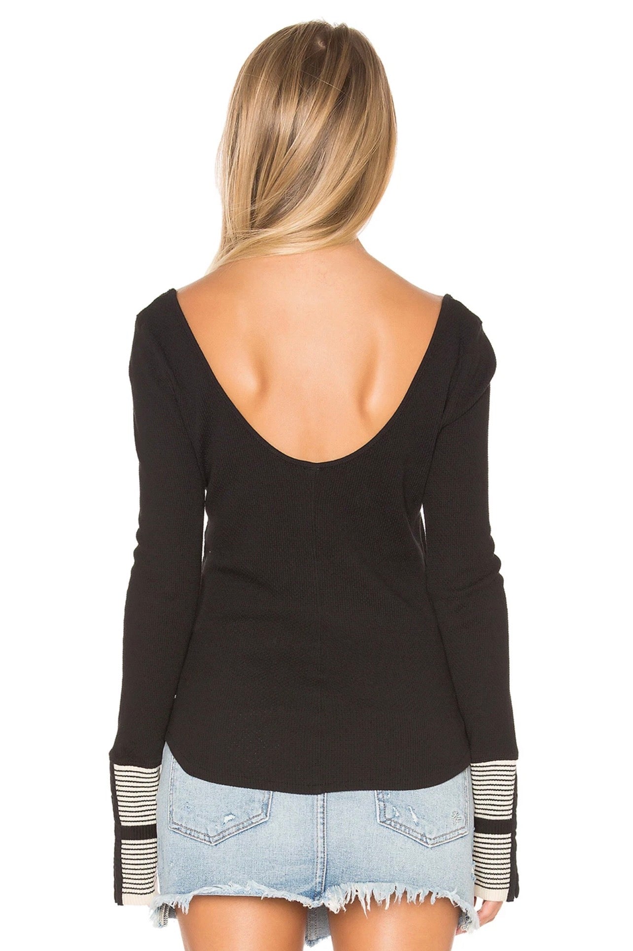 Free People NWT Mod Cuff Striped Thermal in Black - Large