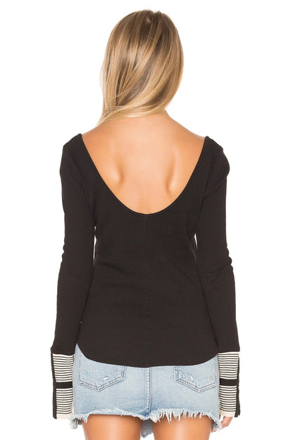 Free People NWT Mod Cuff Striped Thermal in Black - Large