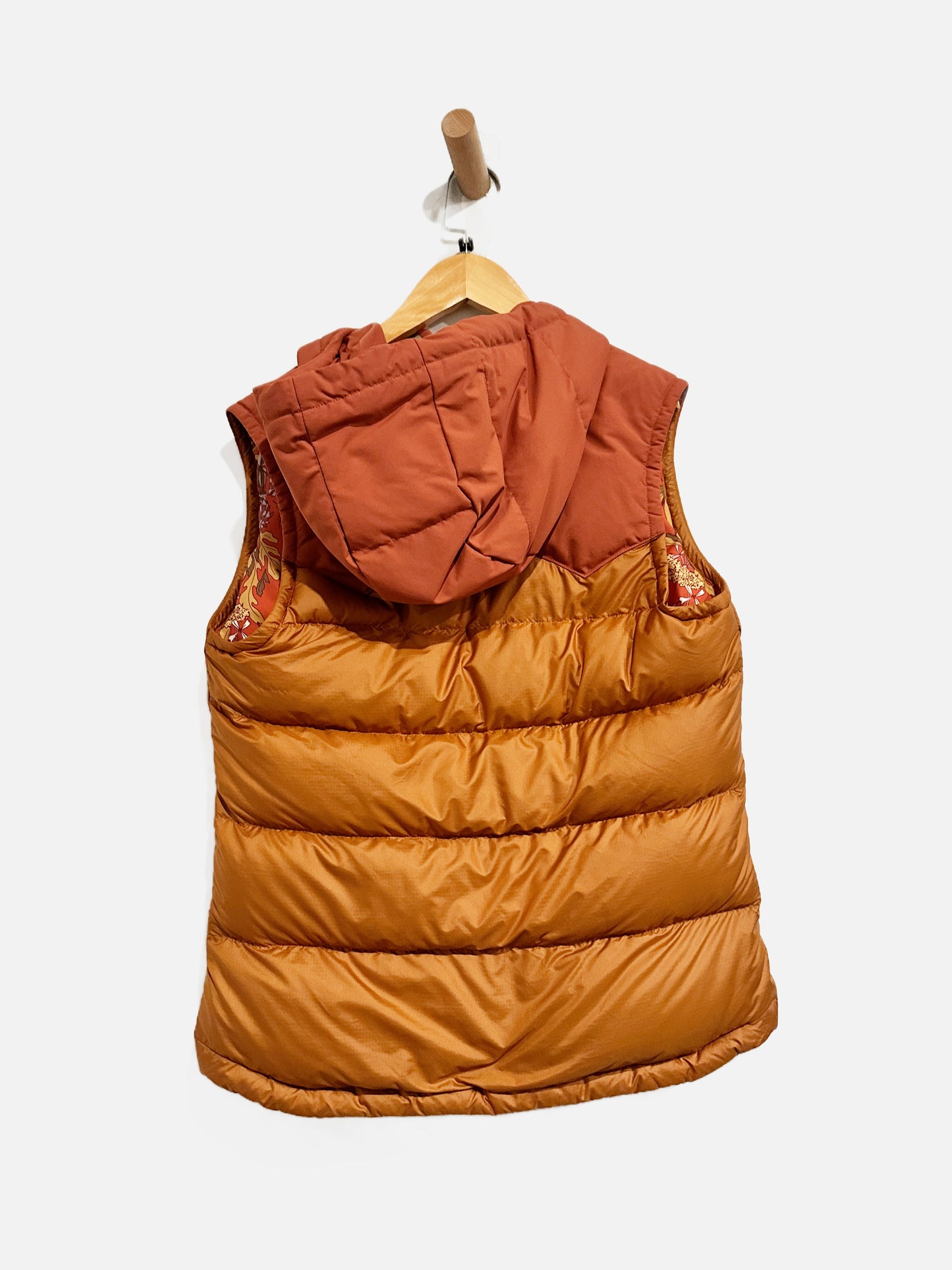 Patagonia Bivy Orange & Pink Down Hooded Vest - Small