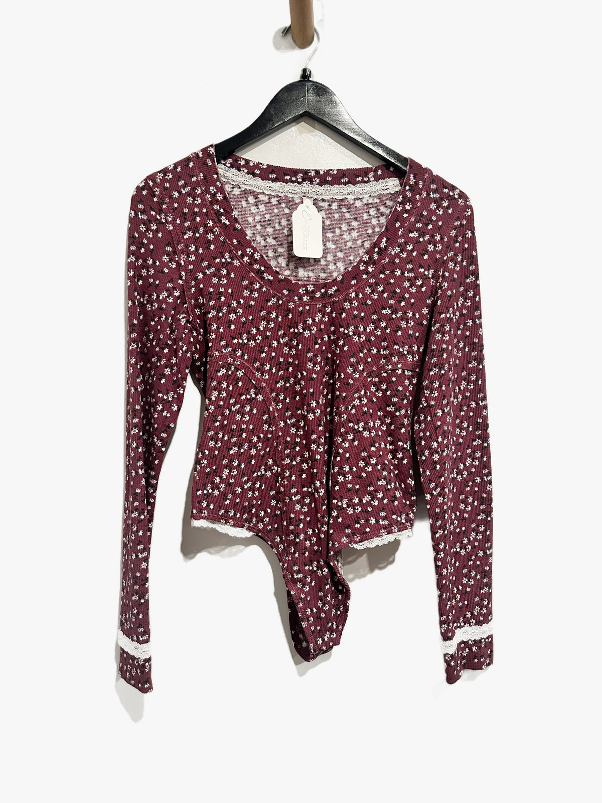 Free People Sugar Dreams Bodysuit in Wine Combo - Medium
