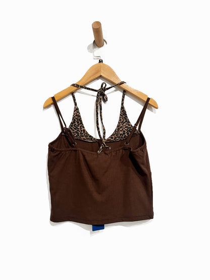 Aelfric Eden Brown Leopard Halter Studded Cami Top - Small
