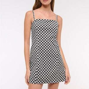 Abercrombie & Fitch Black and White Gingham Mini Dress - Medium