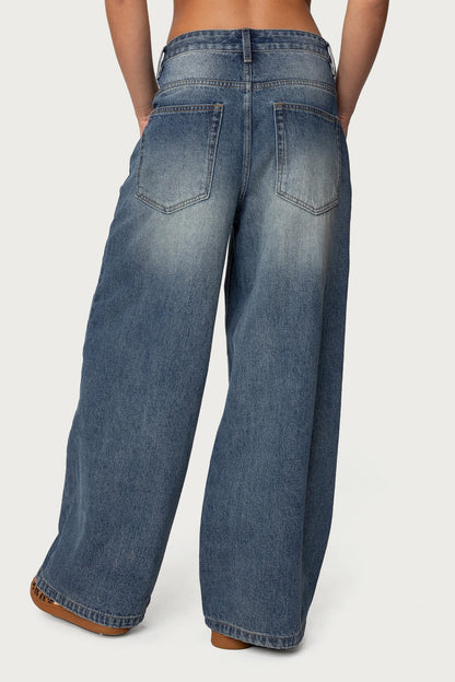 Edikted Skater Girl Washed Low Rise Baggy Jeans - Medium