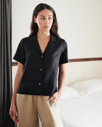 Quince Black Linen SS Button Down - Medium