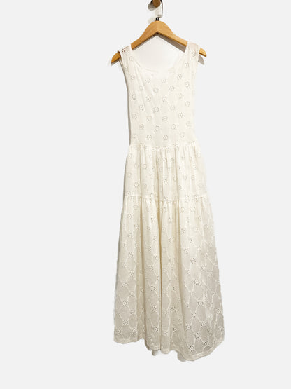 Zara Cream Eyelet Tulle Midi Dress - Medium