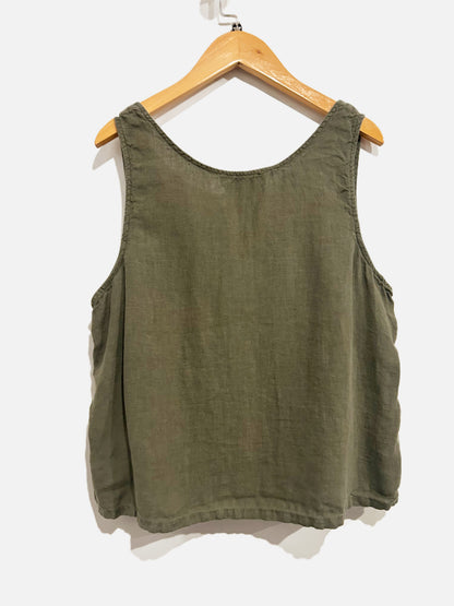 Tahari Green Square Neck Linen Tank - Large