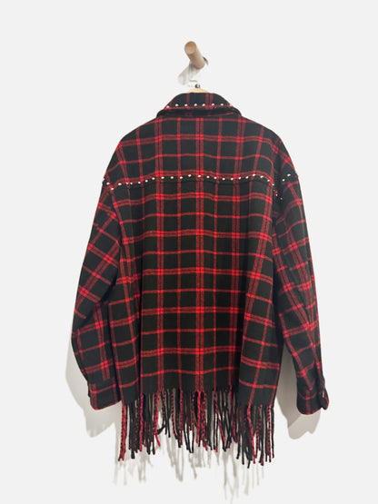 Zara Red Plaid Embellished Shacket - Small