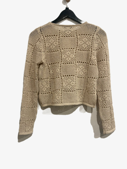 MNG Cream Openwork Detail Crochet Sweater - Small
