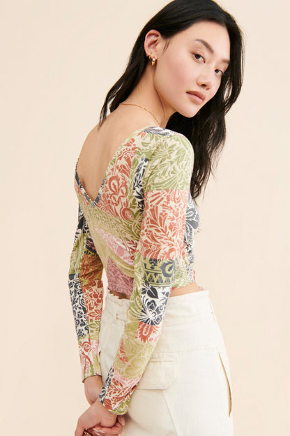 Anthropologie Daily Practice Green Print LS - XXS