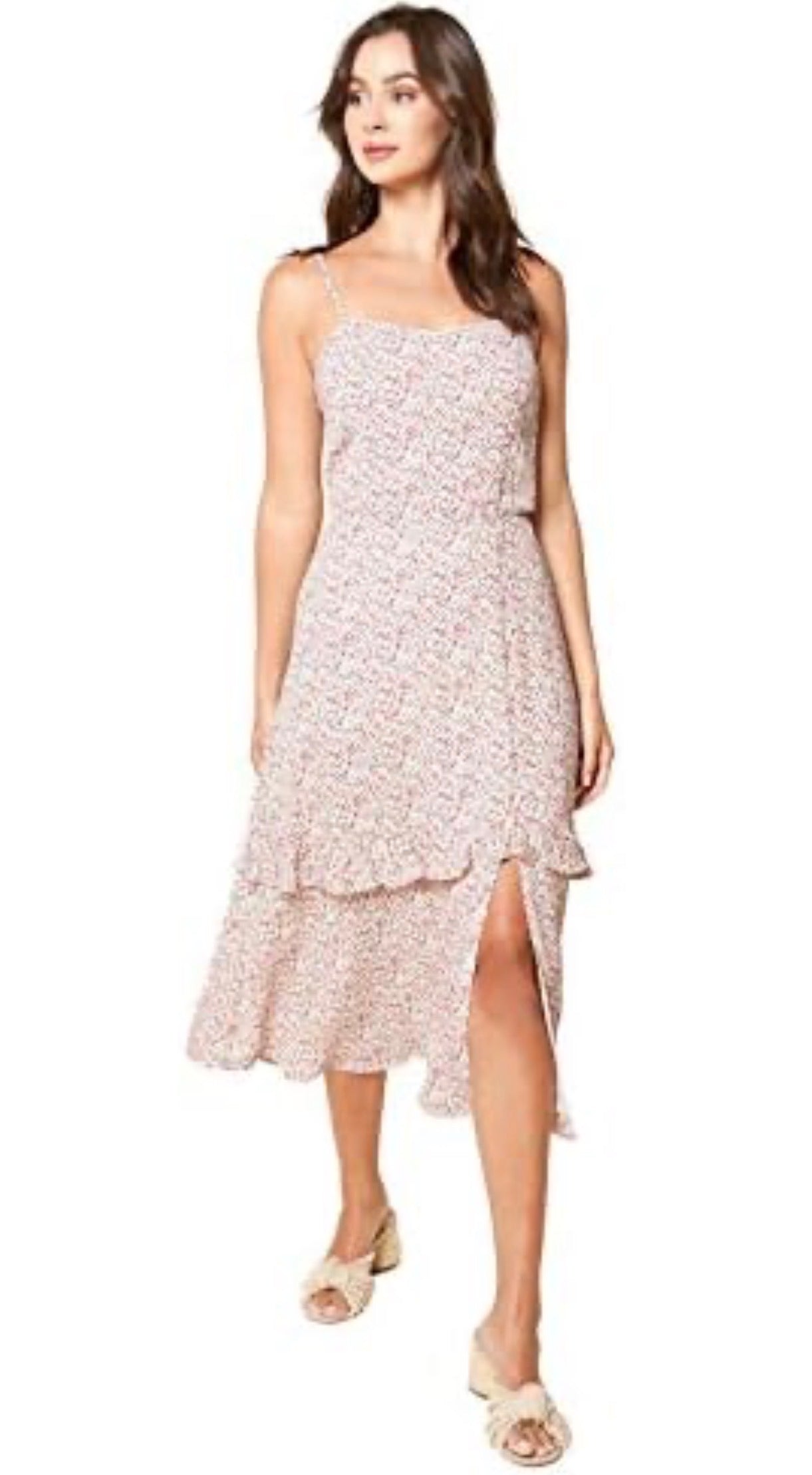 Sugar Lips Red Floral Ruffle Midi Dress - Medium
