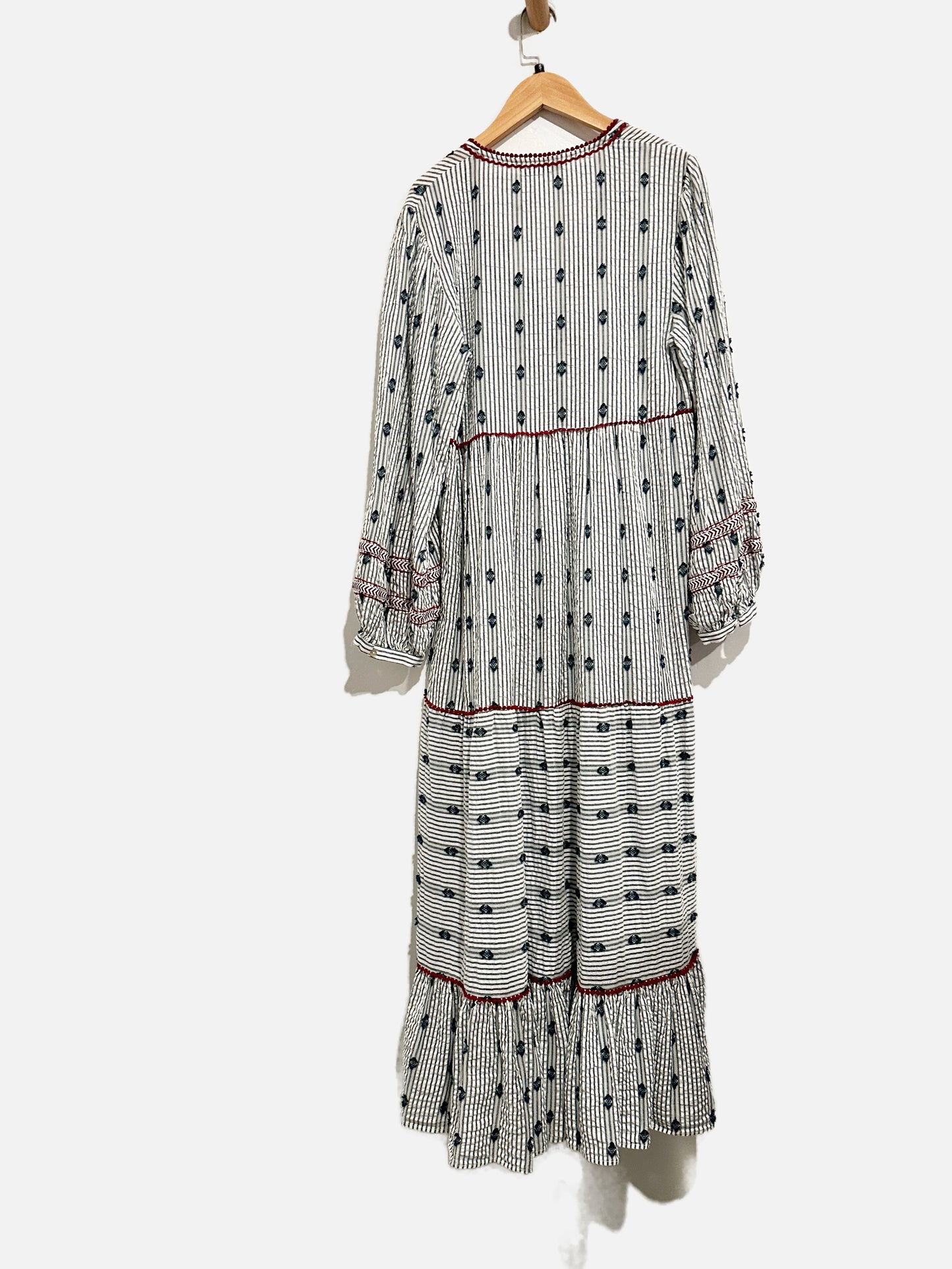 Zara Blue Stripe Ruffle V-Neck Maxi Dress - Small