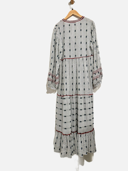 Zara Blue Stripe Ruffle V-Neck Maxi Dress - Small
