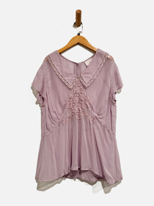 April Cornell Vintage Purple Beaded and Lace SS Blouse - Medium