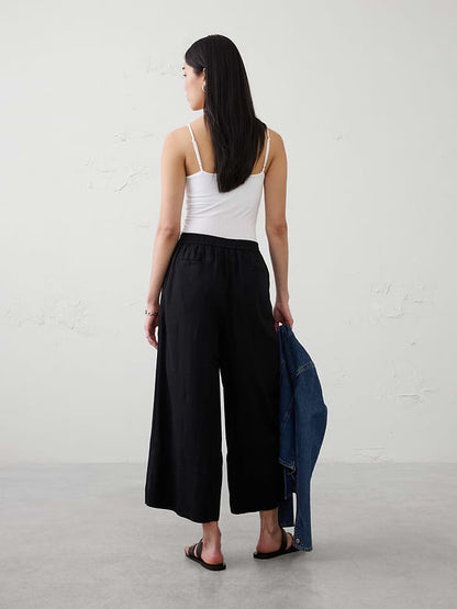Banana Republic Anyday Wide Leg High Rise Linen Blend Cropped Pant in Black - XS