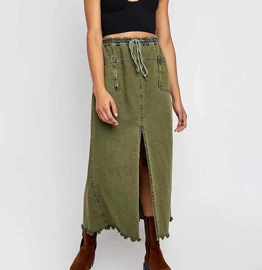 Free People Woke Up Like this Green Denim Split Skirt - Large