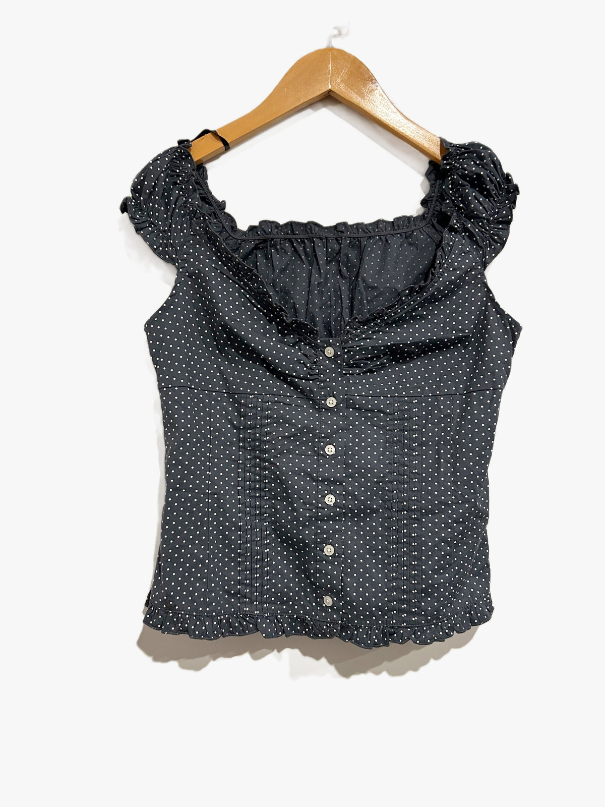 John Galt Elena Blue Polka Dot Top