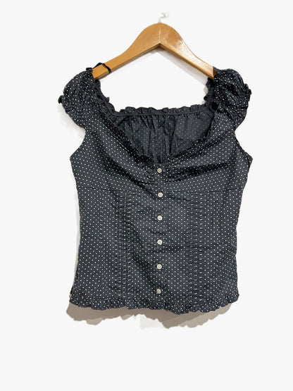 John Galt Elena Blue Polka Dot Top