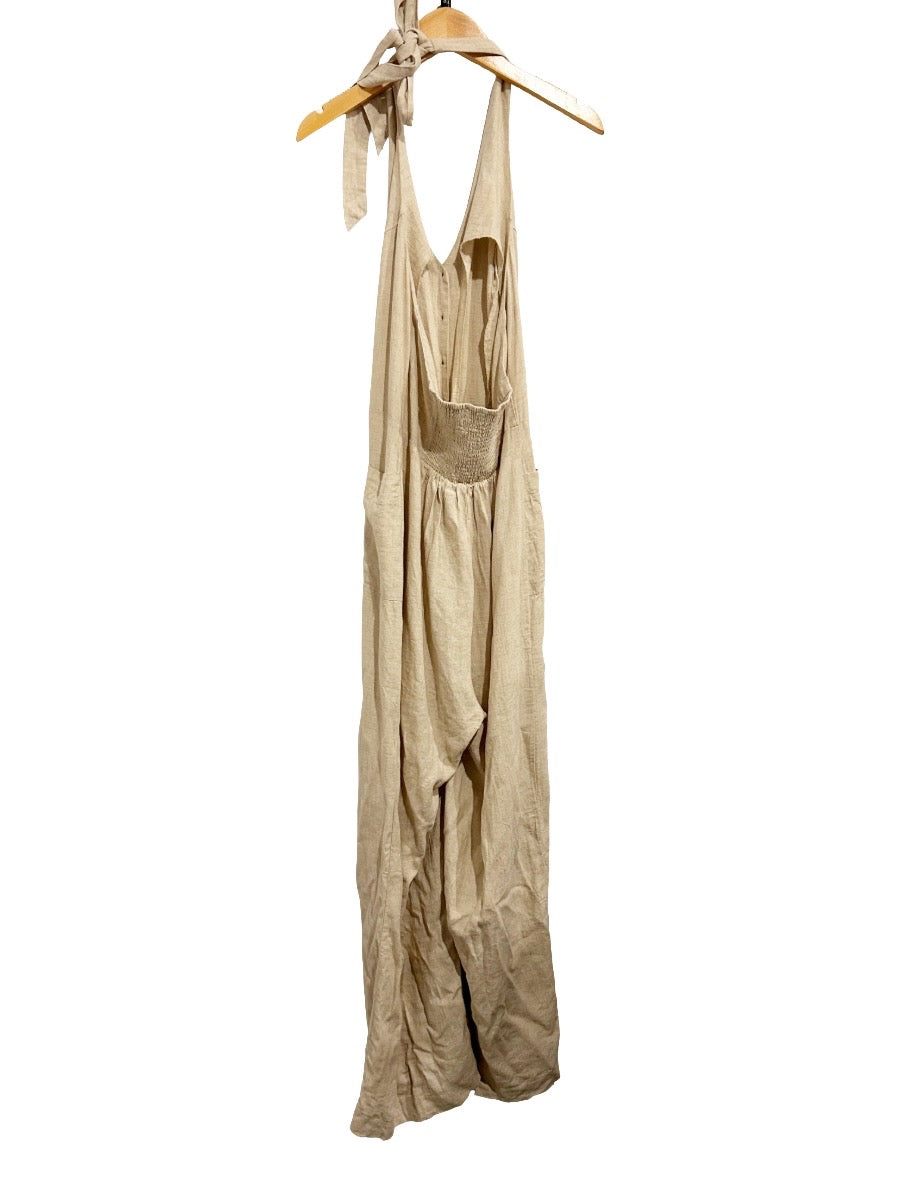 NWT Urban Outfitters Arlo Linen Button-Front Halter Jumpsuit - Small