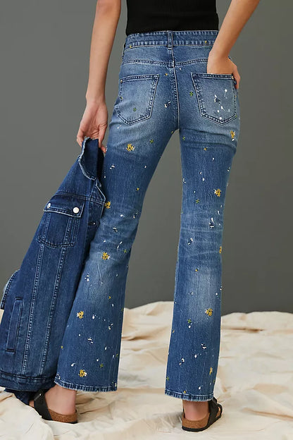 Anthropologie Pilcro Embroidered Paint Splatter Jeans - 28