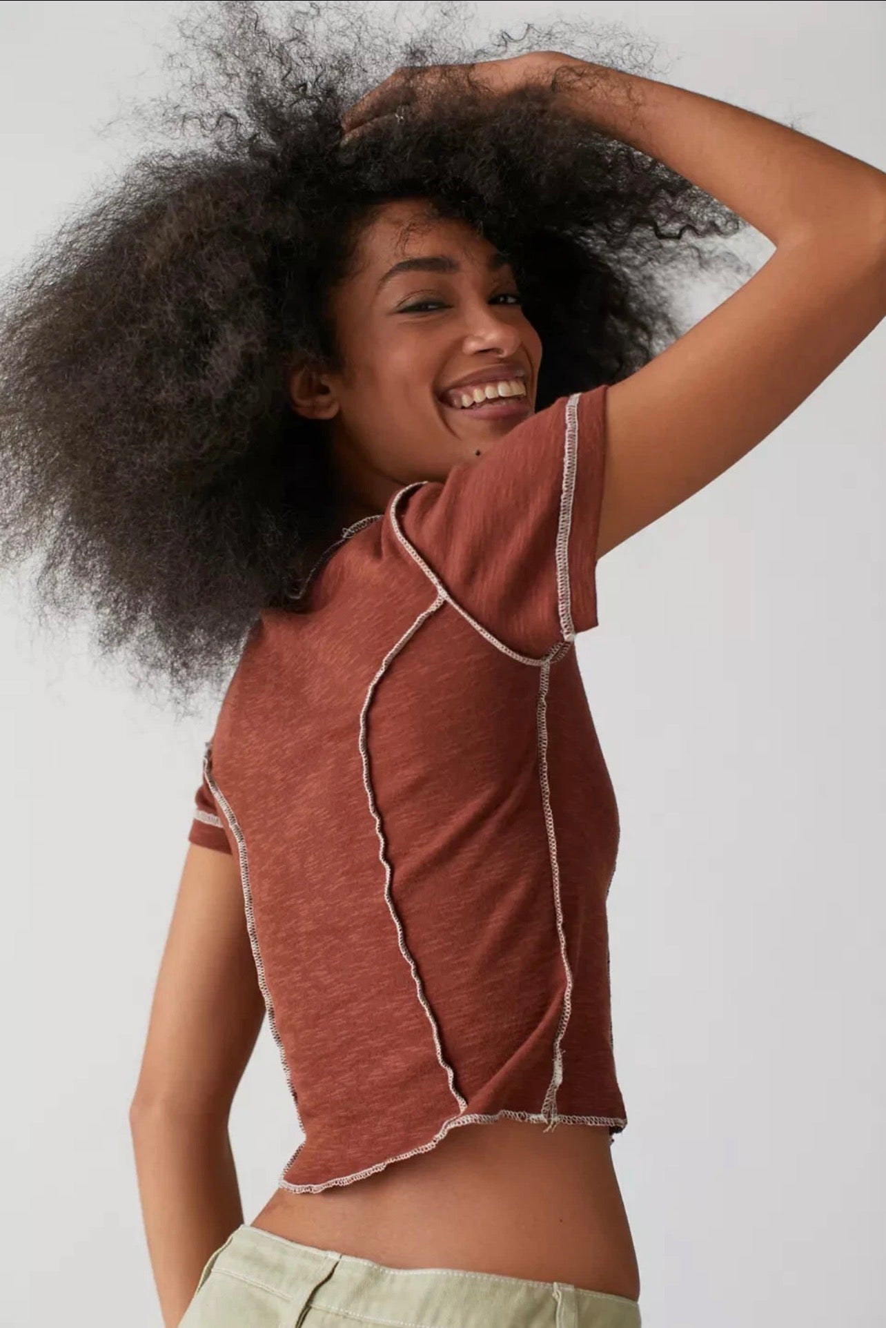 BDG Katie Seamed Baby Tee in Brown - Small