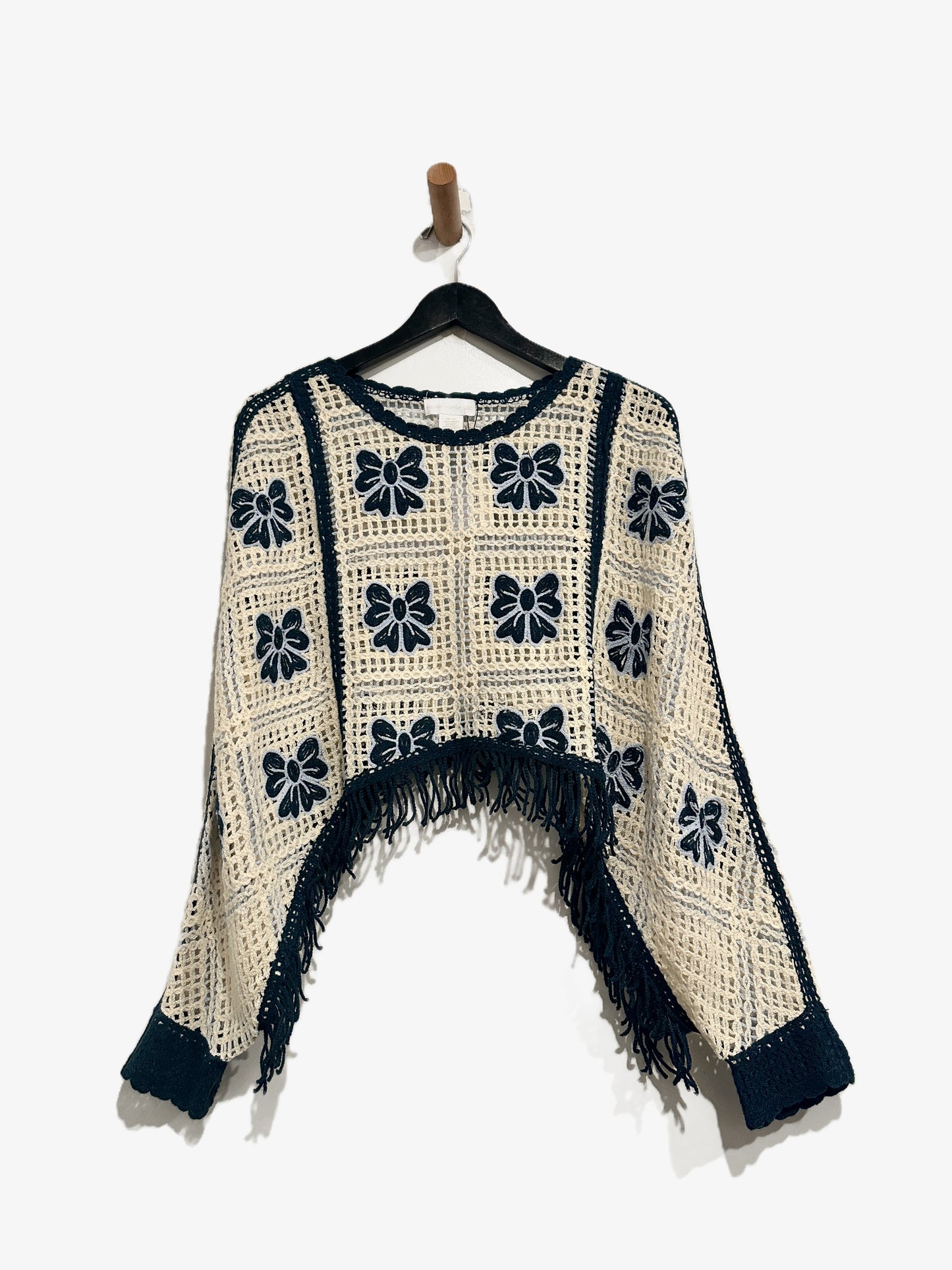 House of Harlow Blue Crochet Poncho Top - OS