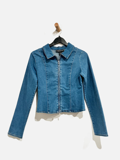 Urban Outfitters Ledia Slim Long Sleeve Zip-Front Denim Shirt - Small