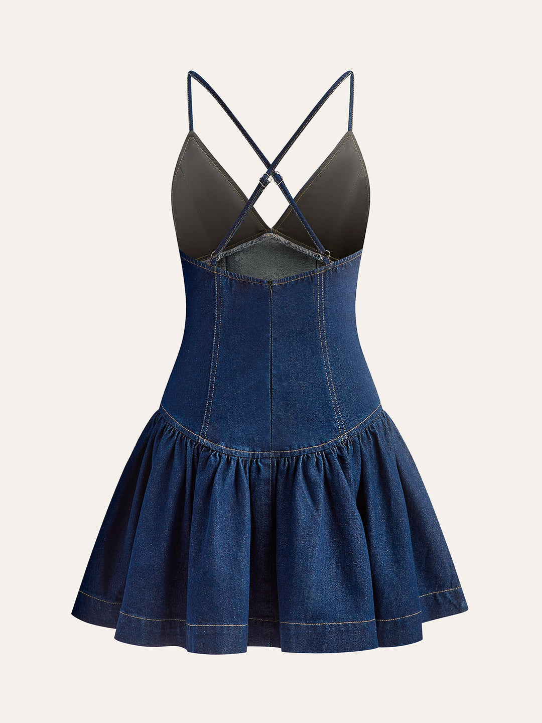 Commense Cross-Back Denim Flared Dress - Small