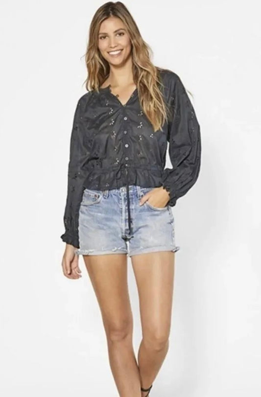 Outerknown Poet Blouse in Black Eyelet - Small